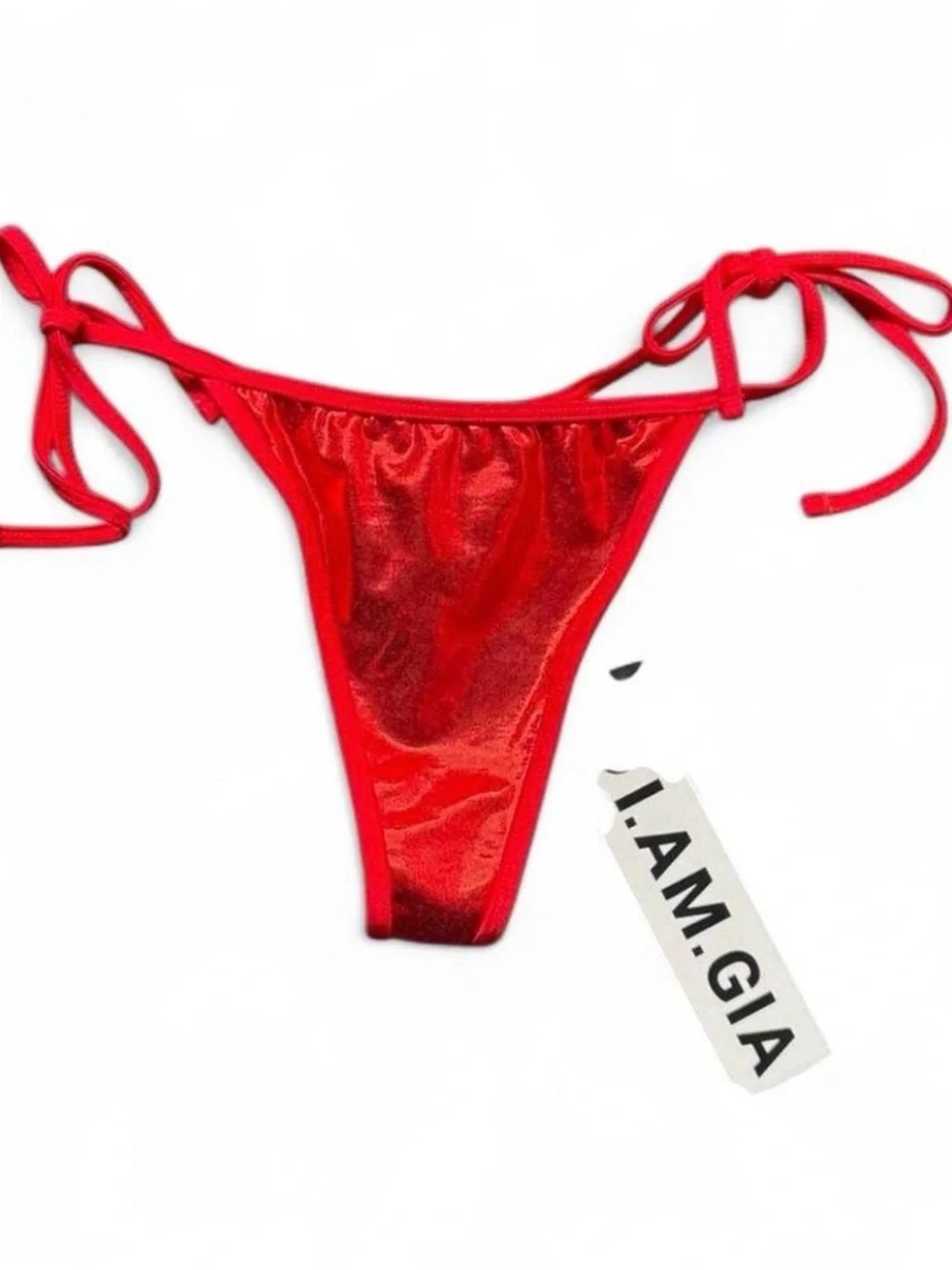 I.AM.GIA Red Shimmer Tie-Side Bikini Bottom